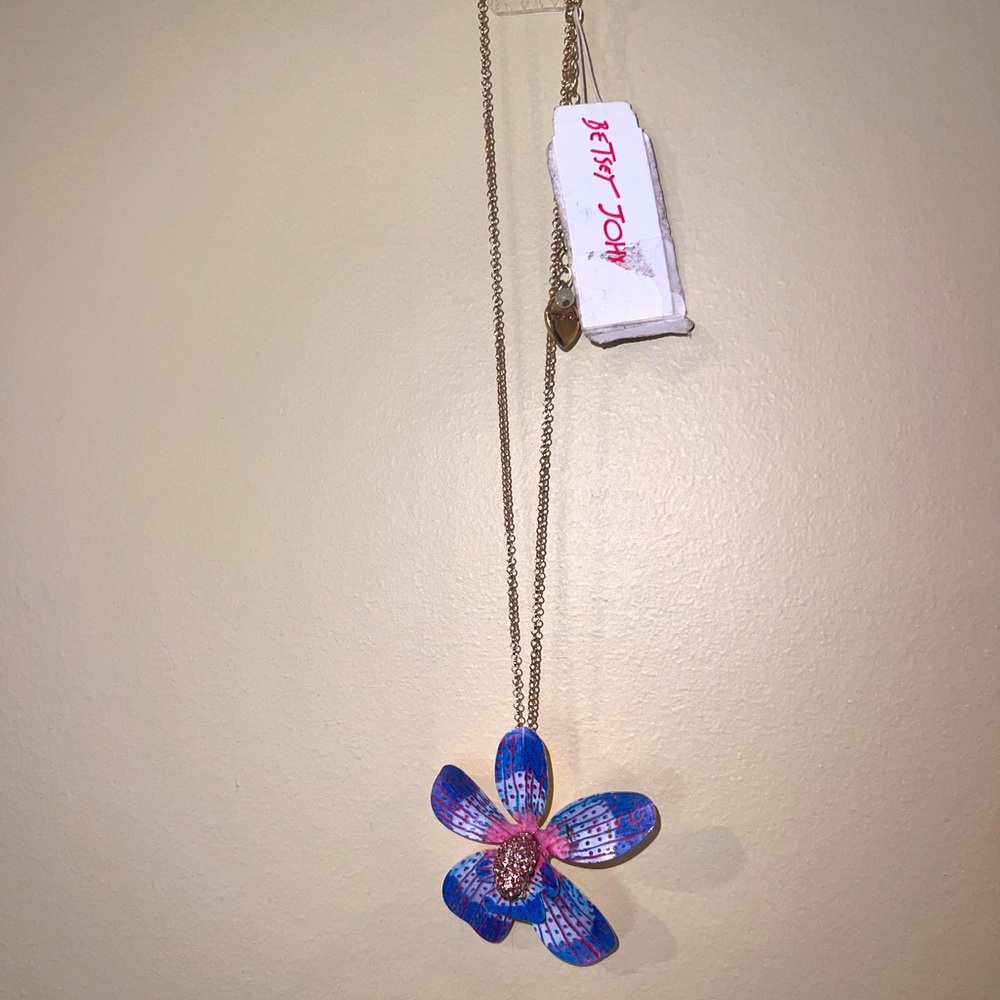 Betsey Johnson Necklace Flower Lotus Rhinestone long chain necklace NEW w/tag